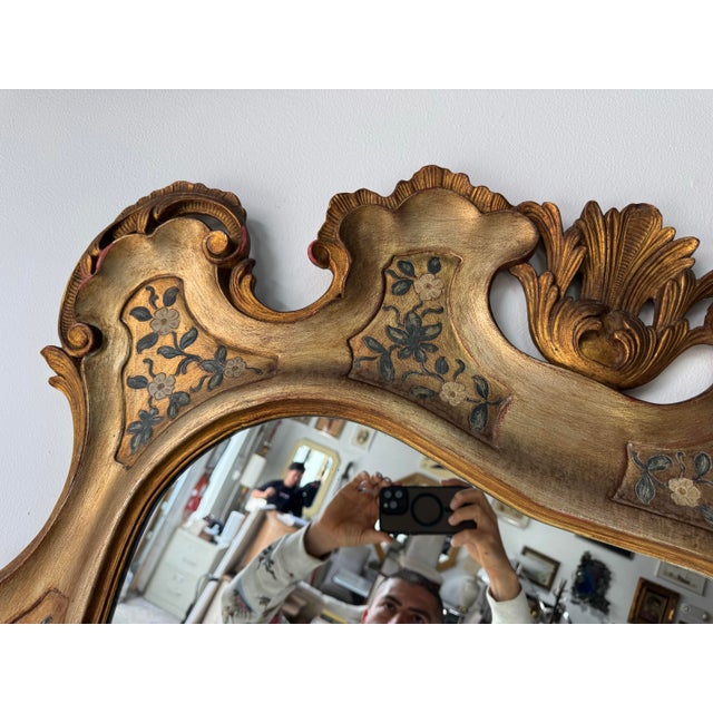1960’s Italian Hollywood Regency Carved Wood Gilt Wall Mirror For Sale - Image 10 of 12