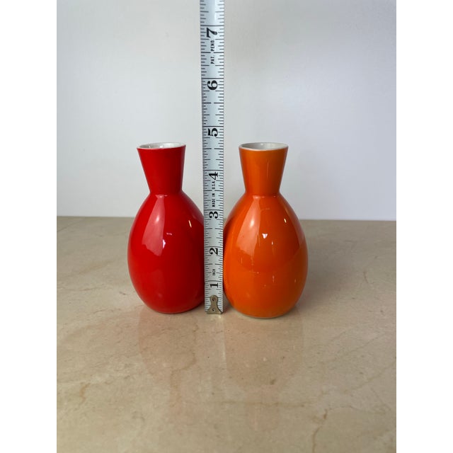 Mid 20th Century Pair Vintage Omc Japan Ceramic Sake Bottles, Red & Orange For Sale - Image 5 of 7