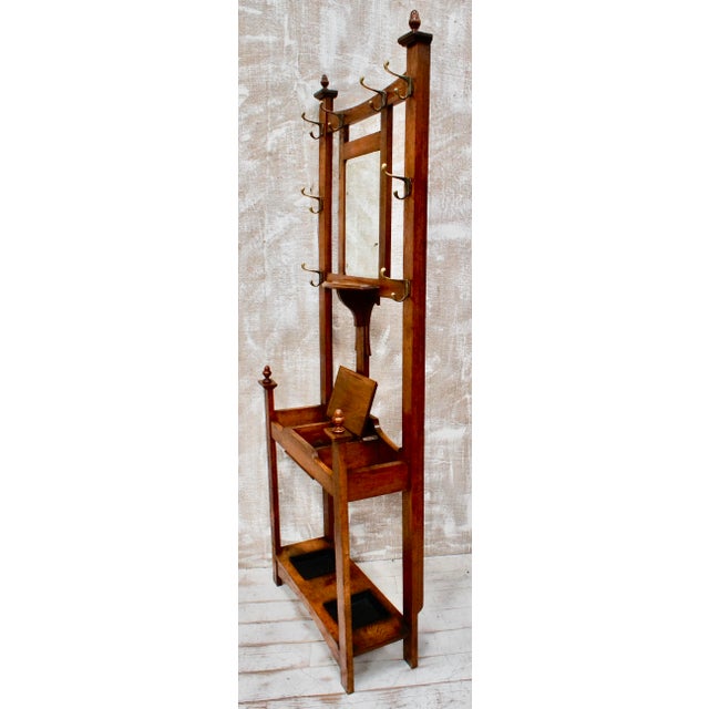 Wood Antique Arts and Crafts Oak Hall Stand, 1880 For Sale - Image 7 of 11