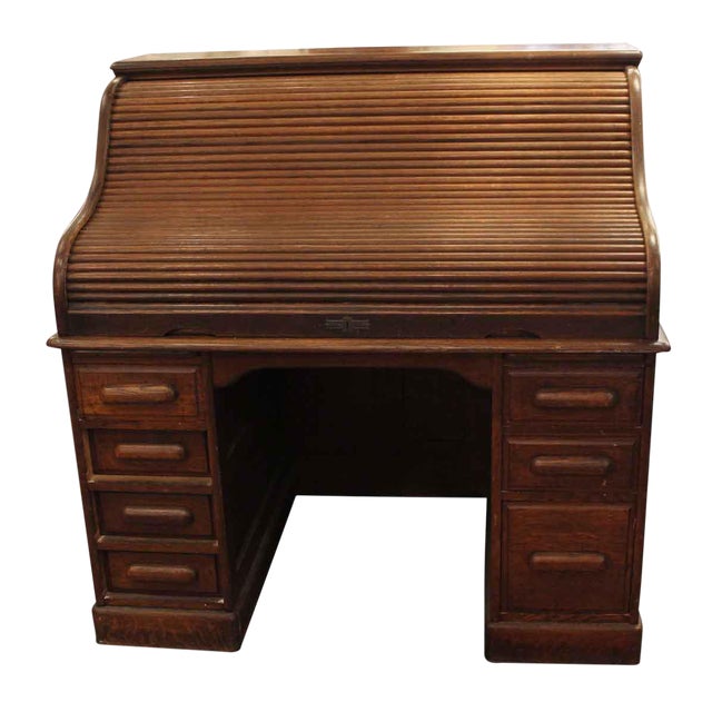 20th Century Traditional Oak Wooden Roll Top Desk Chairish