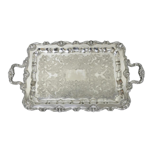 Vintage English Silver MFG Co Silver Plated Footed Serving Platter Bar Tray