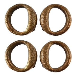 Double Round Brutalist Door Handles in Bronze, 1970s, Set of 4 For Sale