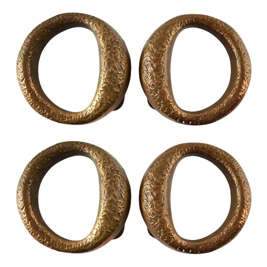 Double Round Brutalist Door Handles in Bronze, 1970s, Set of 4 For Sale