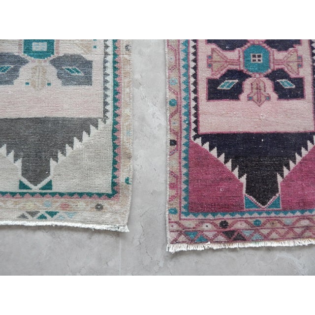 Textile Traditional Handwoven Oushak Wool Yastik Rug 1'7" X 2'11" - Set of Two For Sale - Image 7 of 9
