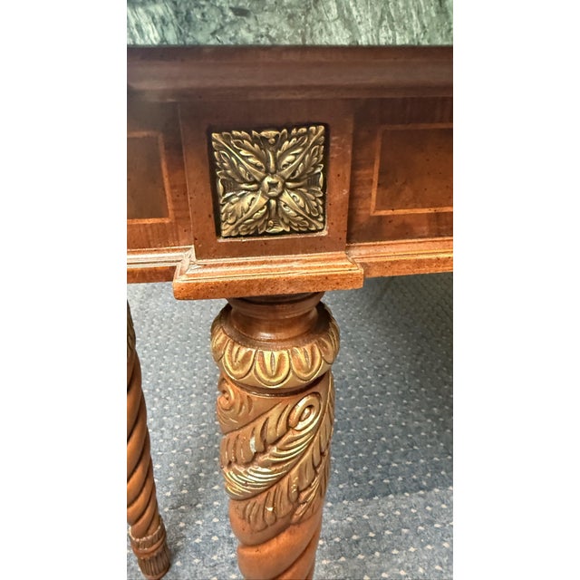 1990s Henredon Grand Provenance Old World Dining Table With Eight Barley Twist Legs, Marble Accents & Two Leaves For Sale - Image 10 of 13