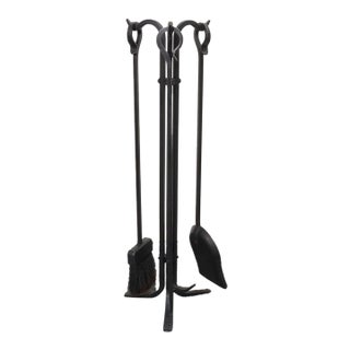 Vintage Hand-Forged Iron Fireplace / Fire Tool Set With Poker, Shovel, and Brush For Sale