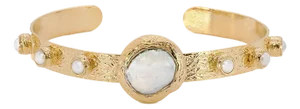 Cleopatra Gold & Pearl Stone Cuff Bracelet