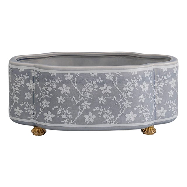 Williamsburg for Port 68 Floral Vine Scallop Footed Oval Planter, Stone For Sale