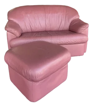 Postmod Pink Leather Loveseat W/ Otto