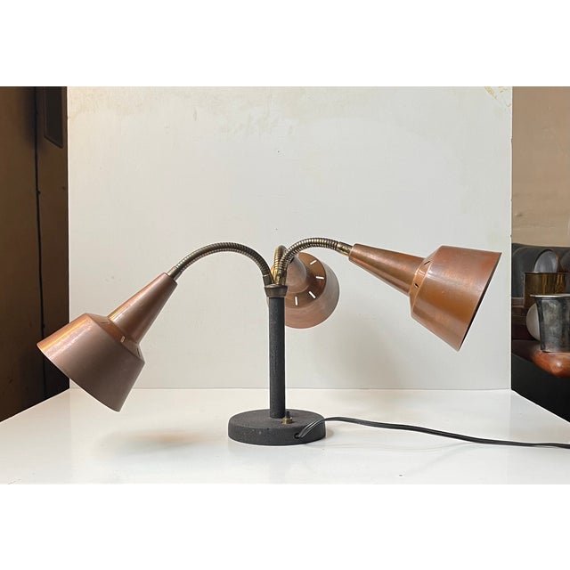 Metal Mid-Century Copper 3-Shade Table Lamp by E. S. Horn, 1950s For Sale - Image 7 of 7