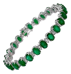 24 Carat Emerald 1.8 Carat Diamond Tennis Bracelet 14 Karat White Gold, 16.7 GM