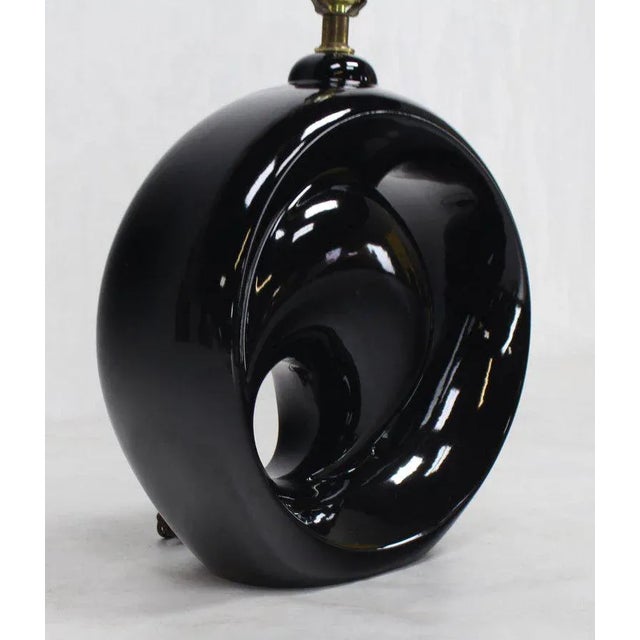 Ceramic Black Glaze Pottery Mid-Century Modern Round Table Lamps - a Pair For Sale - Image 7 of 11