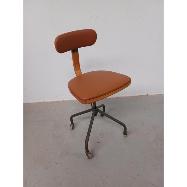 Restored Office or Workshop Chair Reupholstered in Leather from Fritz Hansen, 1940s For Sale - Image 8 of 11