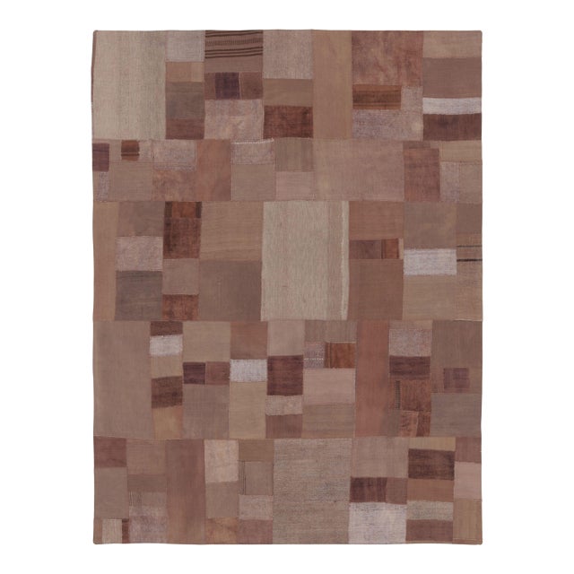 Vintage Turkish Patchwork Rug in Soft Brown and Beige Tones - Rug & Kilim For Sale