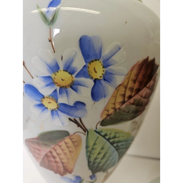 Pretty hand blown Opaline Vases in an Oyster White with hand Painted flowers.