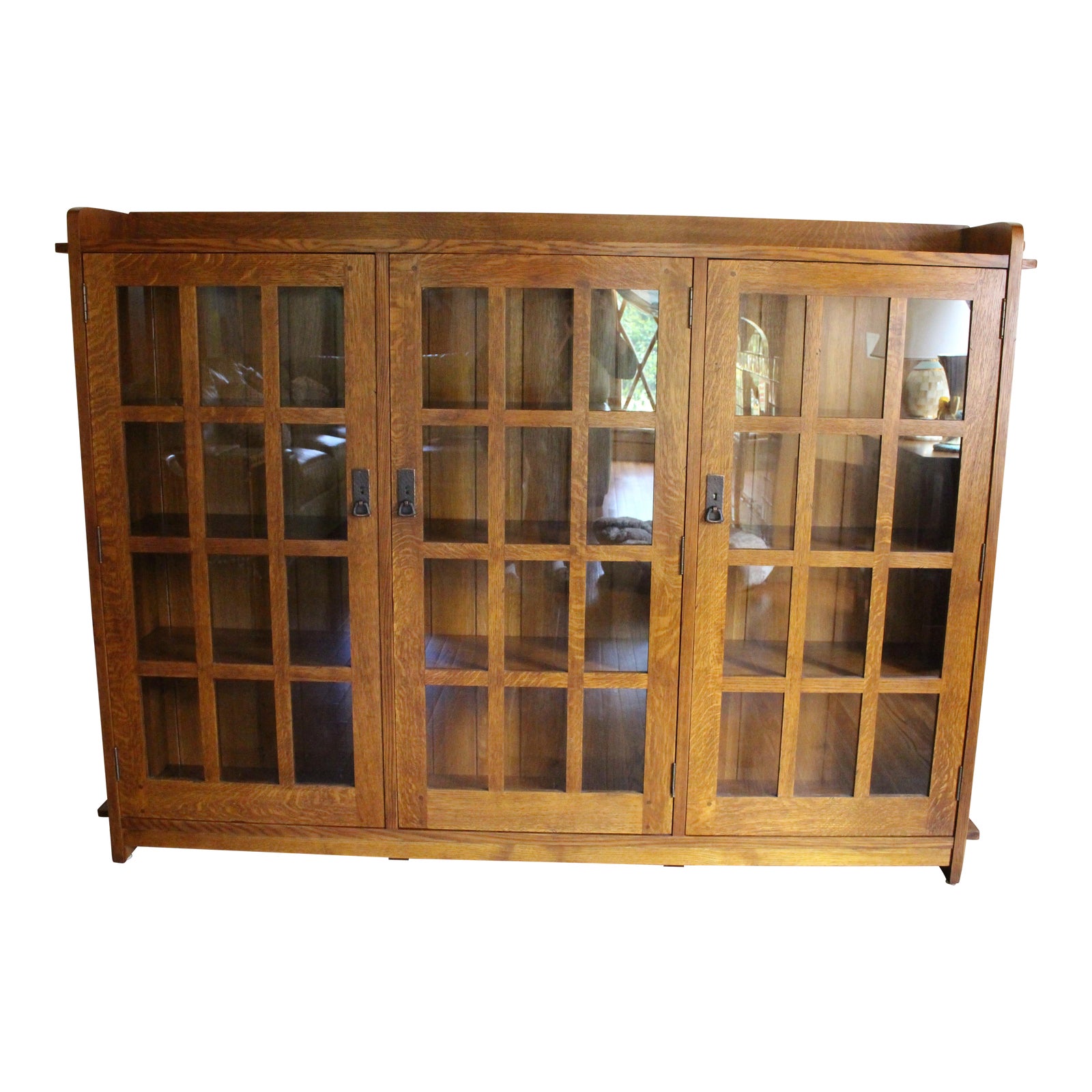 Mission Style Stickley Triple Bookcase With Glass Doors Chairish