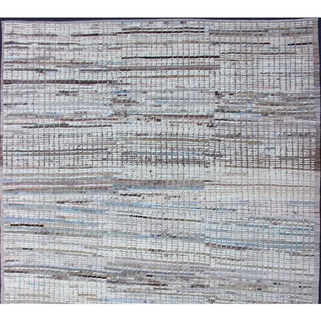 Tribal Moroccan Tribal Rug With Textured Grid Pattern in Ivory, Taupe, and Soft Blue 8'8 X 11'7 For Sale - Image 3 of 15
