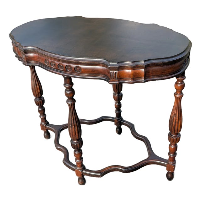 1940s Recently Refinished Victorian Style Mahogany Side Table With Carved Details For Sale