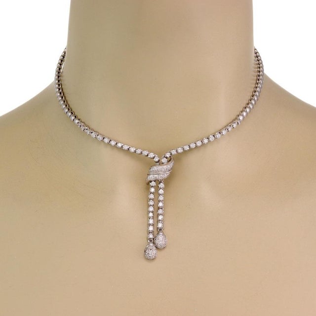 Late 20th Century Elegant 3.00ct Diamond 14k White Gold Fancy Lariat Necklace For Sale - Image 5 of 5