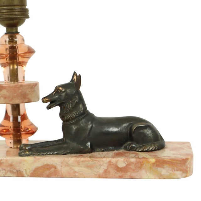 French Art Deco Table Lamp in Pink Marble Glass, 1930s For Sale - Image 9 of 17