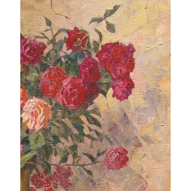 Realism Original Roses Oil Painting, Antique Still Life, Soviet Ukrainian Art 80-64 For Sale - Image 3 of 6
