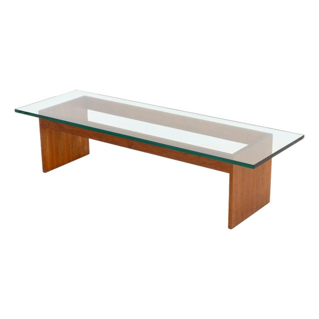 Mid-Century Modern Glass Top Teak Coffee Table For Sale