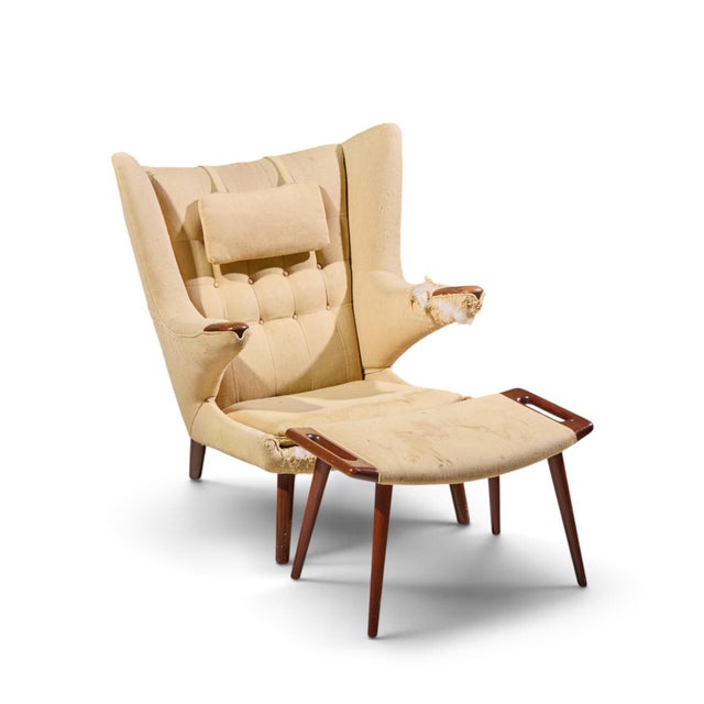 Hans Wegner for Ap Stolen Ap19 Mid Century Papa Bear Chair and Ottoman - Pair For Sale - Image 16 of 16