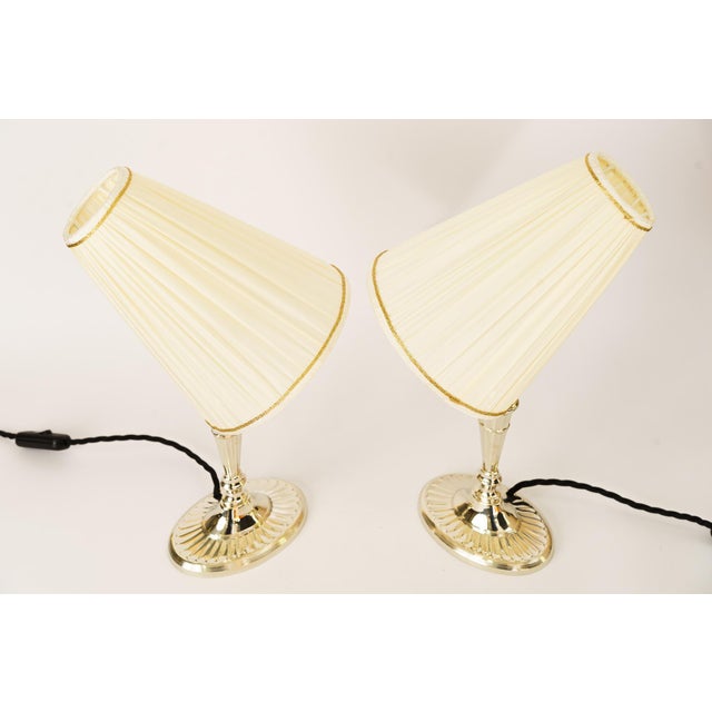 Table Lamps Alpaca with Oval Base and Fabric Shades, Vienna, 1920s, Set of 2 For Sale - Image 3 of 15