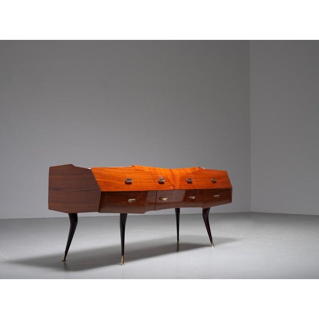 Metal Italian Wood, Glass and Brass Credenza with Mirror, Italy, 1960s For Sale - Image 7 of 14