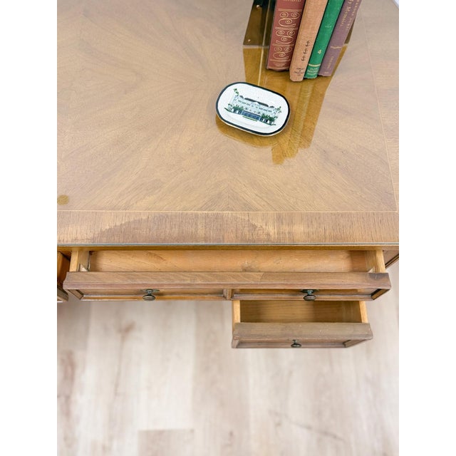 American of Martinsville Vintage MCM Desk W/ Glass Top Four Drawers Transitional For Sale - Image 17 of 18