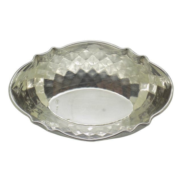 Vintage Italian Genuine Silver 800 Diamond Pattern Mini Bowl Coin Tray, Brescia, 1970s For Sale