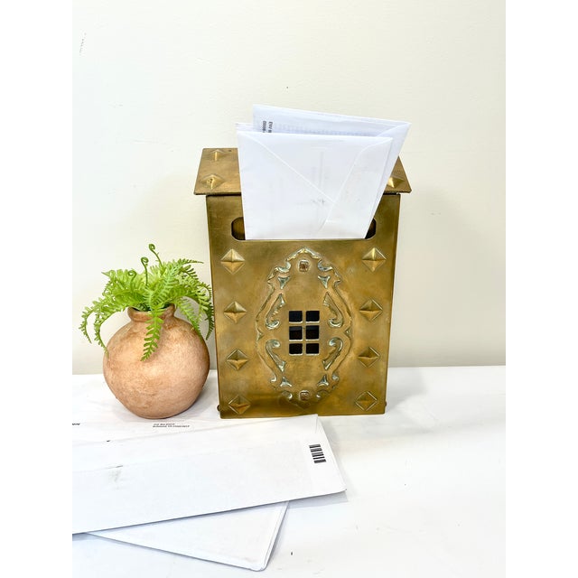 Early 20th Century Antique Vintage Solid Brass Mailbox: Wallmount Letterbox For Sale - Image 5 of 14