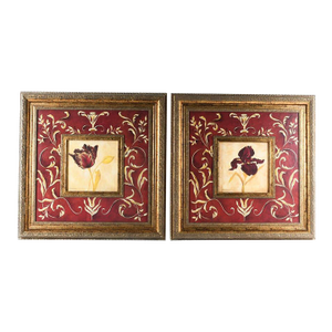Pair of Framed Laurel Lehman Red Iris and Tulip Floral Prints