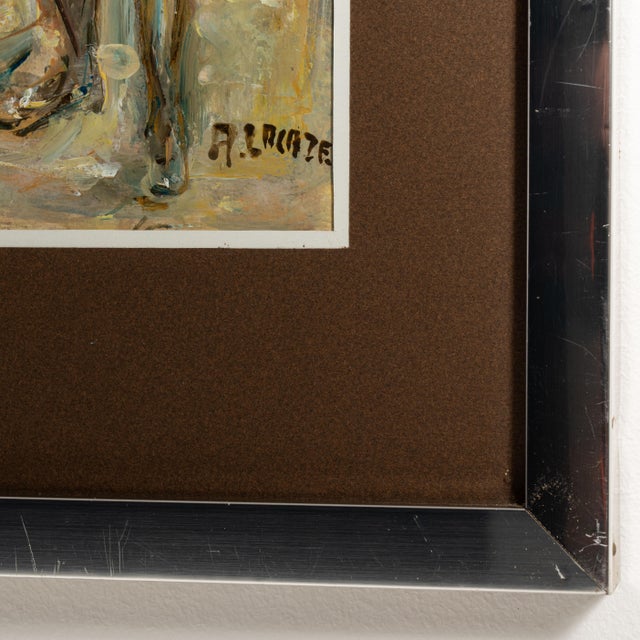 20th Century French Dark Brown Signed Oil on Panel Impressionist Street Scene in Passe-Partout For Sale - Image 12 of 15