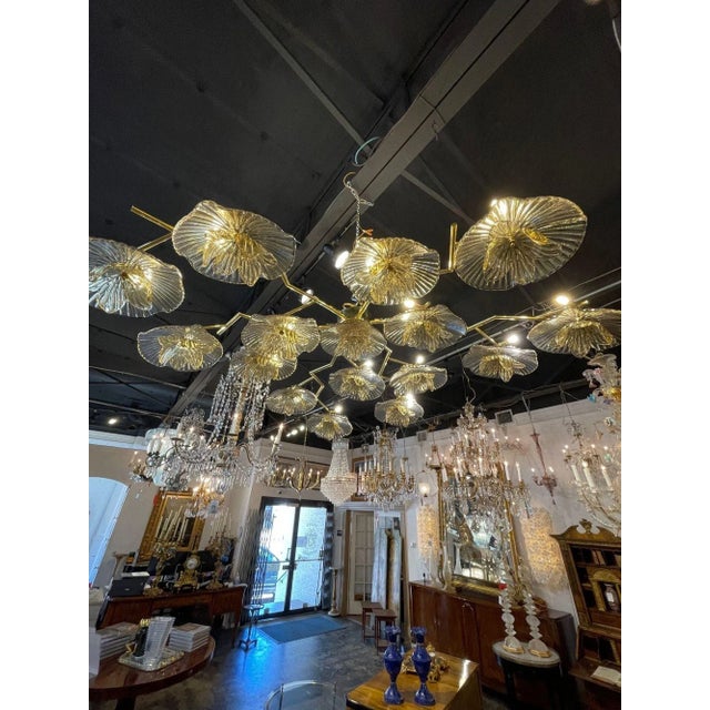 Metal Murano Gold Flower Chandelier For Sale - Image 7 of 10