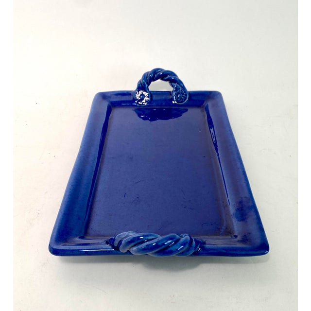 Italian Glazed Blue Pottery Tray For Sale - Image 4 of 8