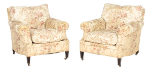 George Smith Floral Upholstered Armchairs, Pair