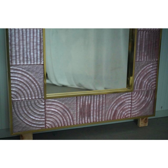 Gold Murano Pink Art Glass and Brass Console Wall Mirror, 2000 For Sale - Image 8 of 10