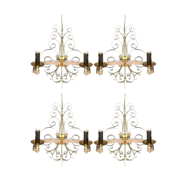 Gold and Nickel Plated Brass Wall Lights, Set of 4 For Sale