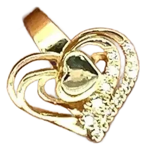 Diamond Double Hearts Spinner 14k Yellow Gold Ring, Size 4