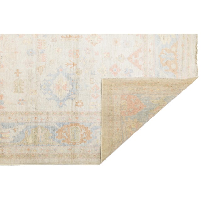 Modern Oushak Style Pastel Geometric Handmade Wool Rug 12x15 For Sale In New York - Image 6 of 11