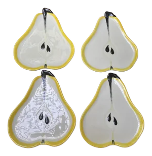 Mid 20th Century Hand Painted Ceramic Pear Shaped Dish/Plate by Ernestine Cannon Salerno Italy - Set of 4