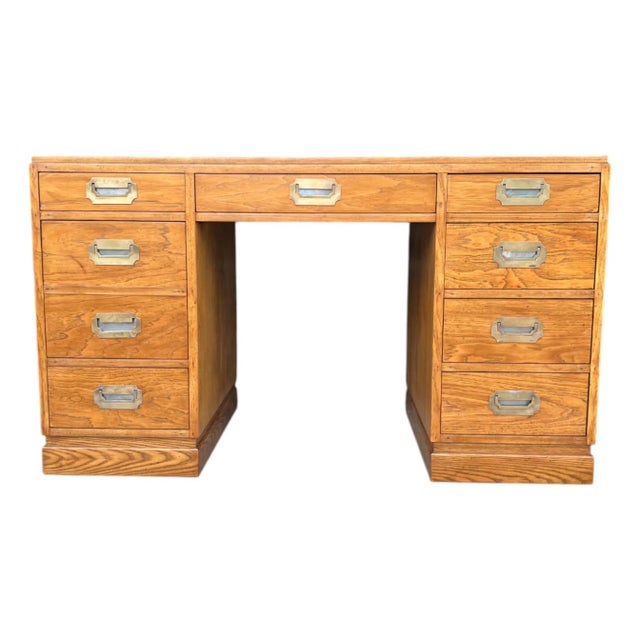This exceptional vintage Campaign-style desk masterfully combines timeless design with outstanding craftsmanship. Expertly...