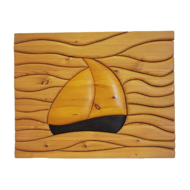 Vintage Carved Pinewood Panel For Sale