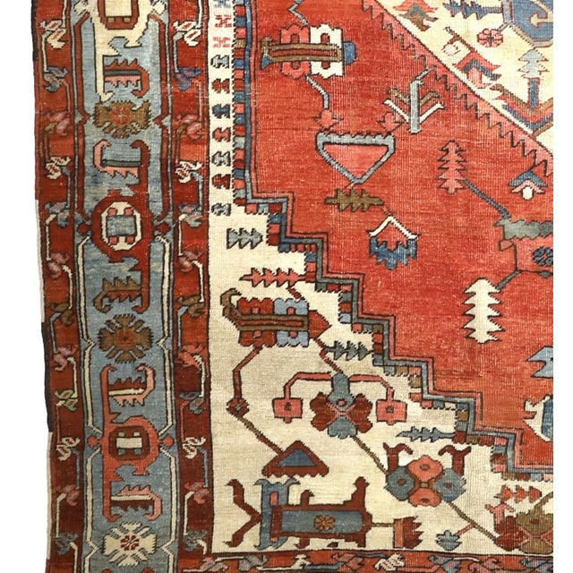 Late 19th Century Antique Persian Serapi Rug 9’7" X 11’6” For Sale - Image 5 of 6