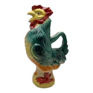 1940s Saint Clement French Majolica Gallic Rooster Water Pitcher For Sale