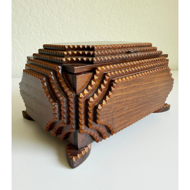 Wood Antique Tramp Art Box With Scalloped Corners For Sale - Image 7 of 16