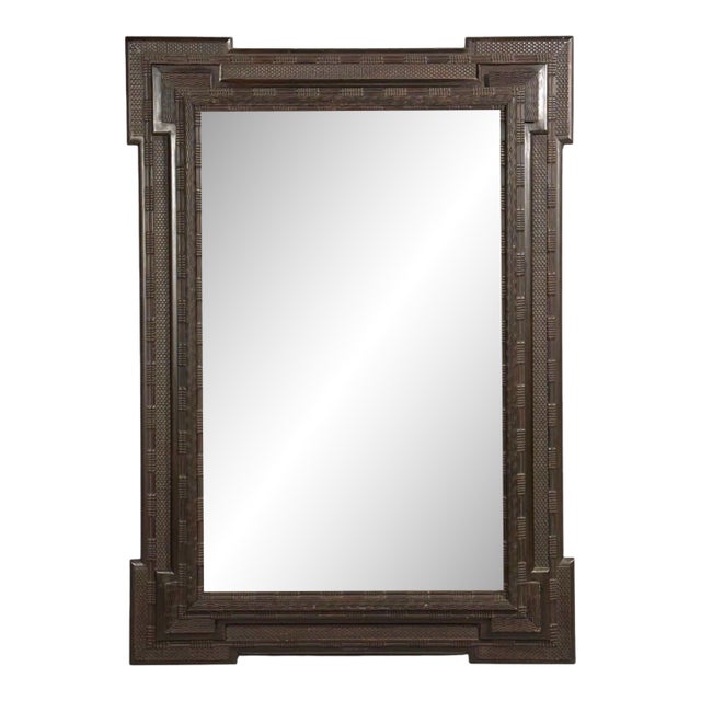 Baroque, Monumental Dutch Ripple Frame Wall Mirror, Ebonized Wood, 19th C. For Sale