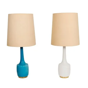 Holmegaard White & Sky Blue Lamps - A Pair