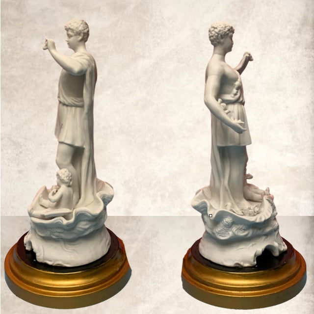 Ceramic Vintage Table Lamp: Porcelain Bisque Young Man Cherub Seashell For Sale - Image 7 of 12